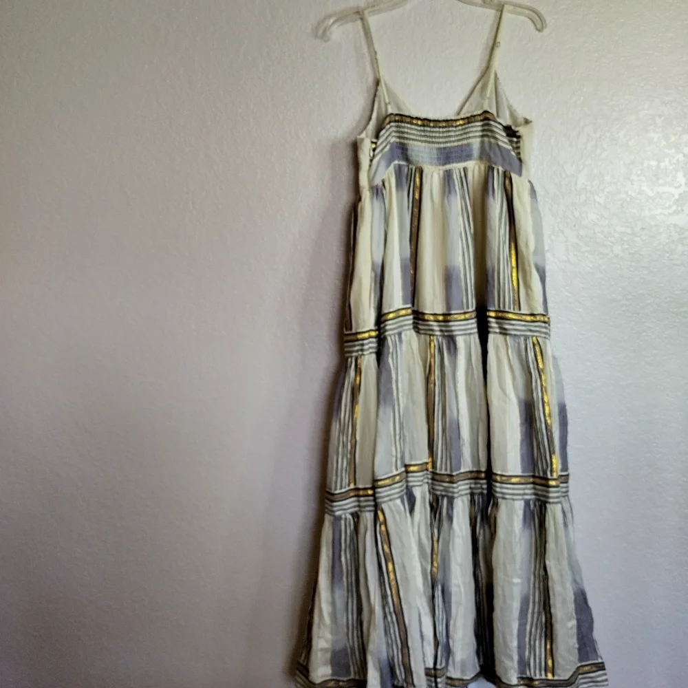 NWT Banana Republic Zephyr Maxi Dress Off White Gold Stripes x HBO Sz M Petite - Picture 8 of 9